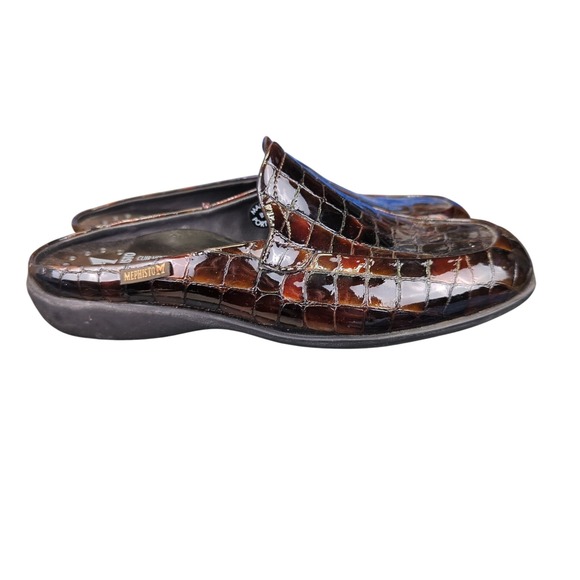 Mephisto Brown Leather Alligator Print Mules Slides Comfort Shoes Womens Size 7 - Picture 1 of 8